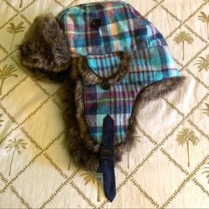 D&Y Blue Plaid Winter Hat Trapper